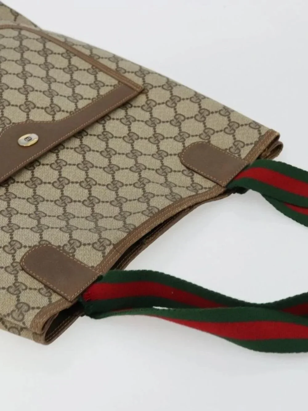 GUCCI GG Supreme Web Sherry Line Bag PVC Beige Red Green 39 02 003 Auth